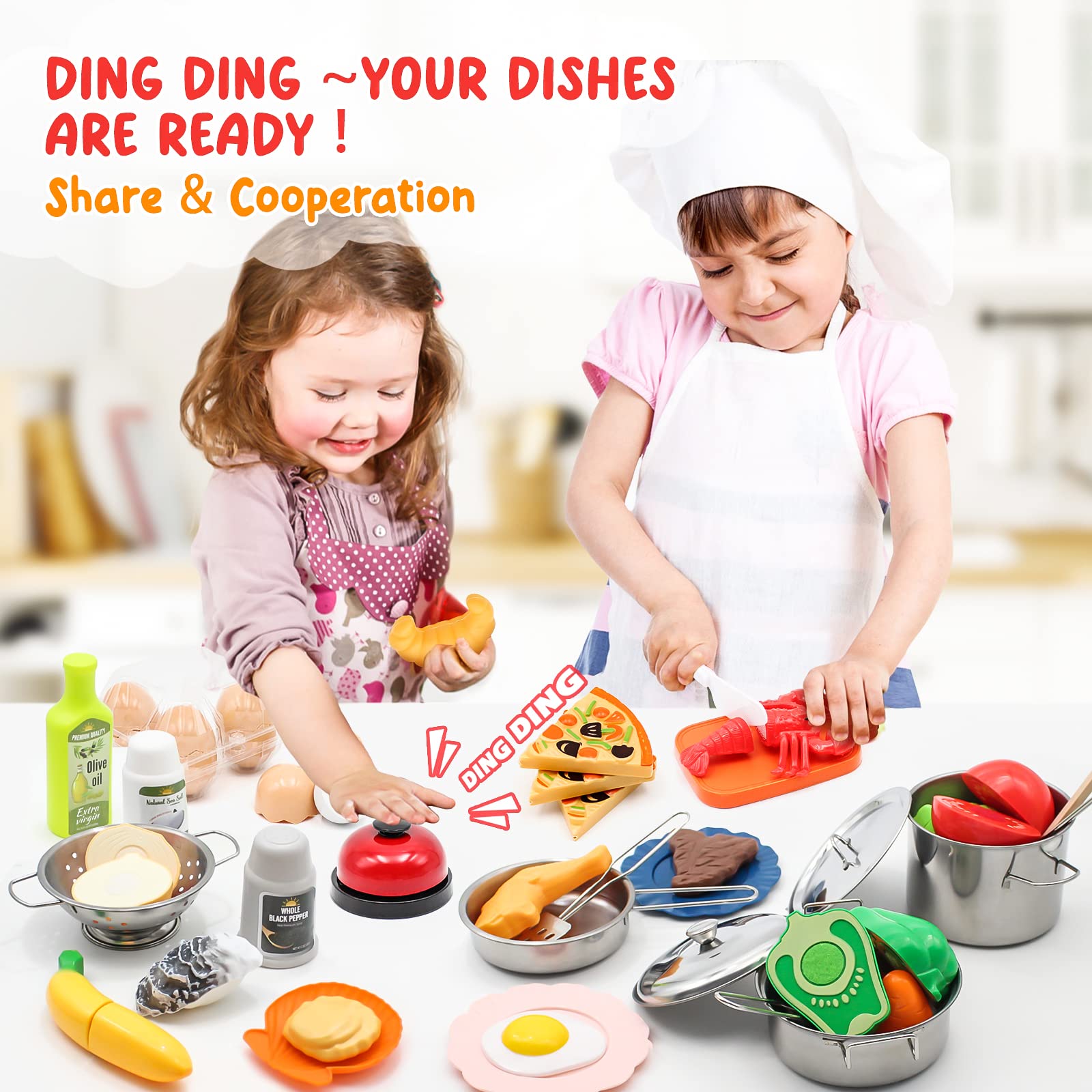 Kids Pretend Play Kitchen Accessories Set, 38pc Play Pots Pans Set for Kids