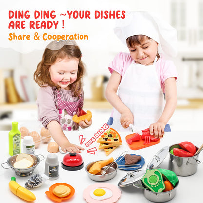 Kids Pretend Play Kitchen Accessories Set, 38pc Play Pots Pans Set for Kids