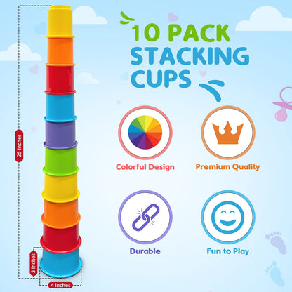 KIDSTHRILL Rainbow Colors Baby Stacking Cups for Toddlers, Tall Baby Stacking Toys Nesting Cups