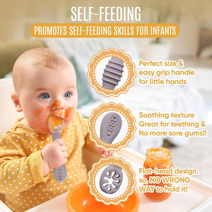 4pc Silicone Baby Spoons Self Feeding Baby Utensils 6-12 Months - 3 Baby Spoon - 1 Baby Fork