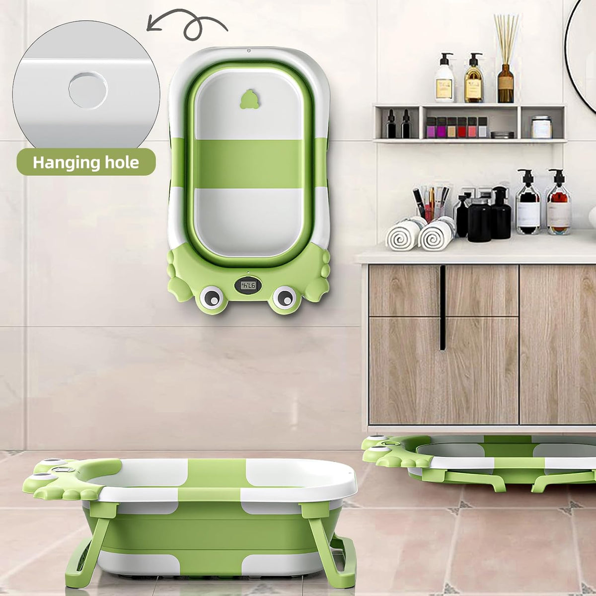 Collapsible Baby Bathtub for Newborns to Toddler with Real-time Temp Monitor & Floating