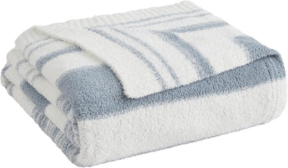 WRENGONGE Grey Blue Throw Blanket, 60x80 Soft Cozy Striped Throw Blankets for Couch, Sofa, Bed