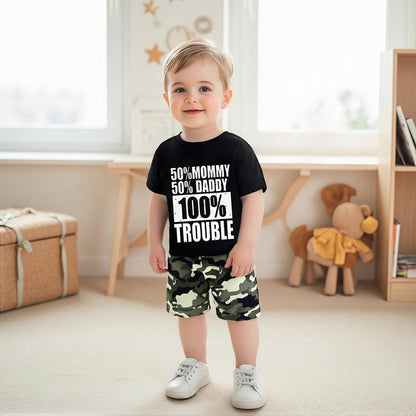 wdehow Toddler Kids Baby Boy Summer Clothes Sets 1T 2T 3T 4T 5T Letter Print Short Sleeve Tops