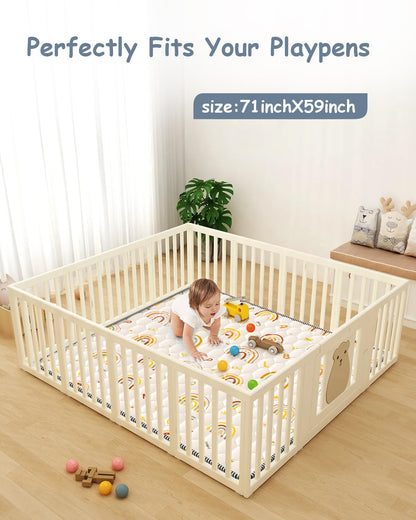 Boho Rainbow Baby Play Mat 71" X 59" Playpen Mat Thicken One-Piece Crawling Mat Non-Slip Cushioned