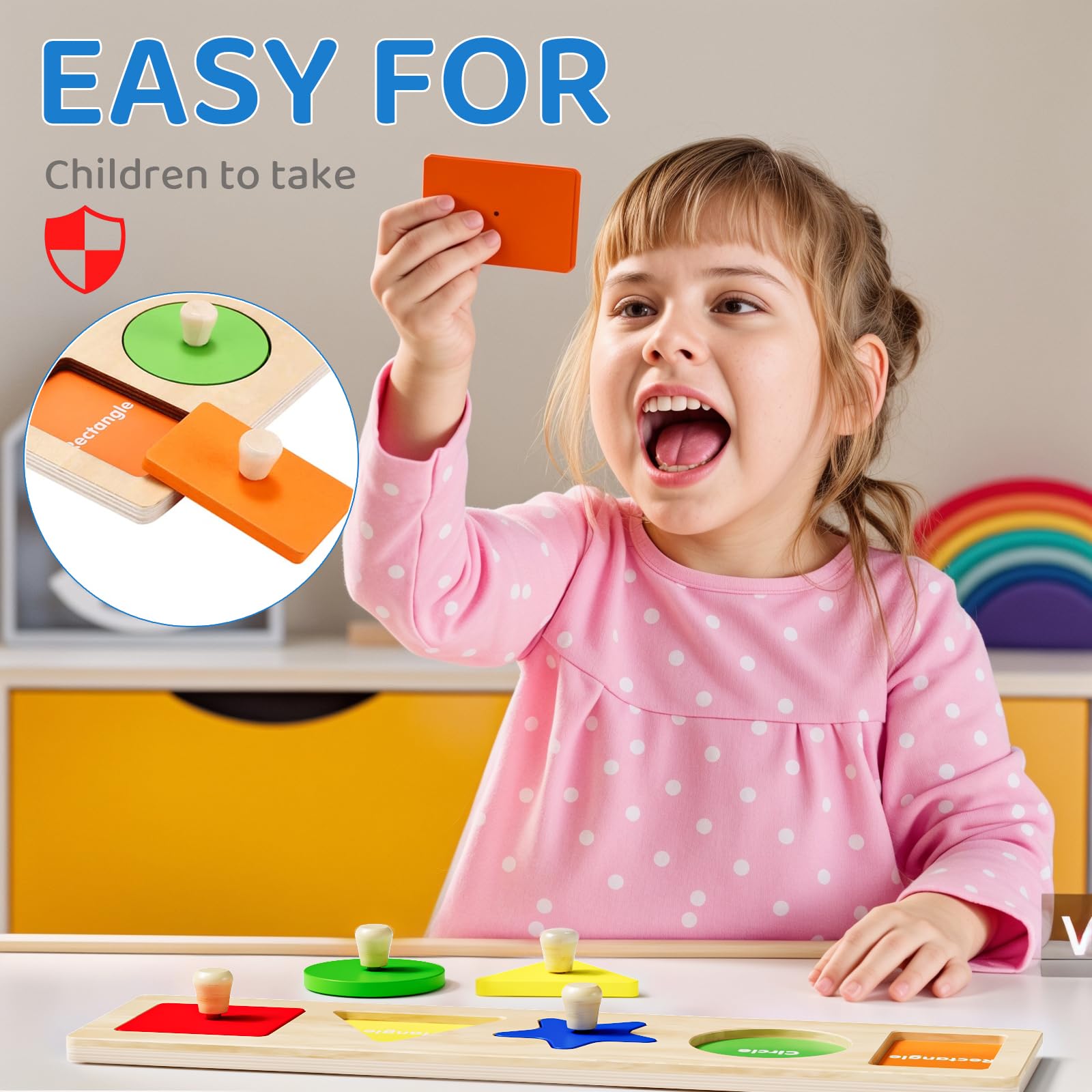 QODOFLR First Jumbo Knob Wooden Shape Puzzle for Toddlers 1-3,Montessori Toddler Puzzle Toys for1-2