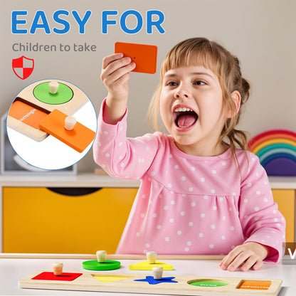 QODOFLR First Jumbo Knob Wooden Shape Puzzle for Toddlers 1-3,Montessori Toddler Puzzle Toys for1-2