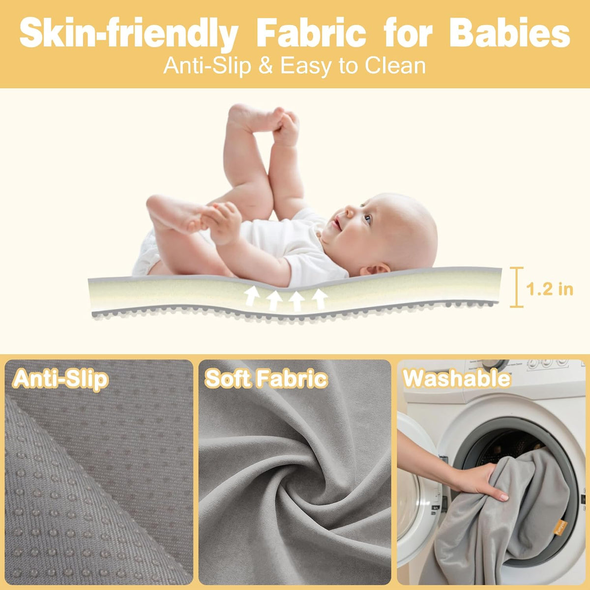 71" ×59" Padded Baby Play Mat for Floor, 1.2" Thick Memory Foam Mat with Machine Washable Cover