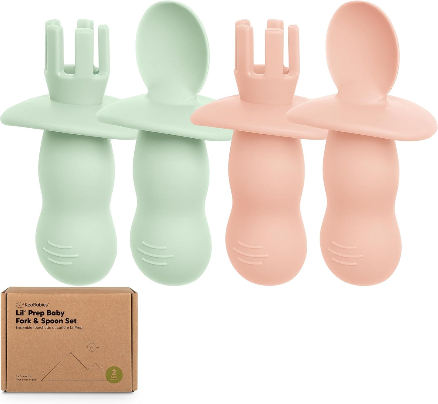 KeaBabies 4-Pack Silicone Baby Spoons and Forks Set - Baby Led Weaning Utensils 6-12 Months, Self