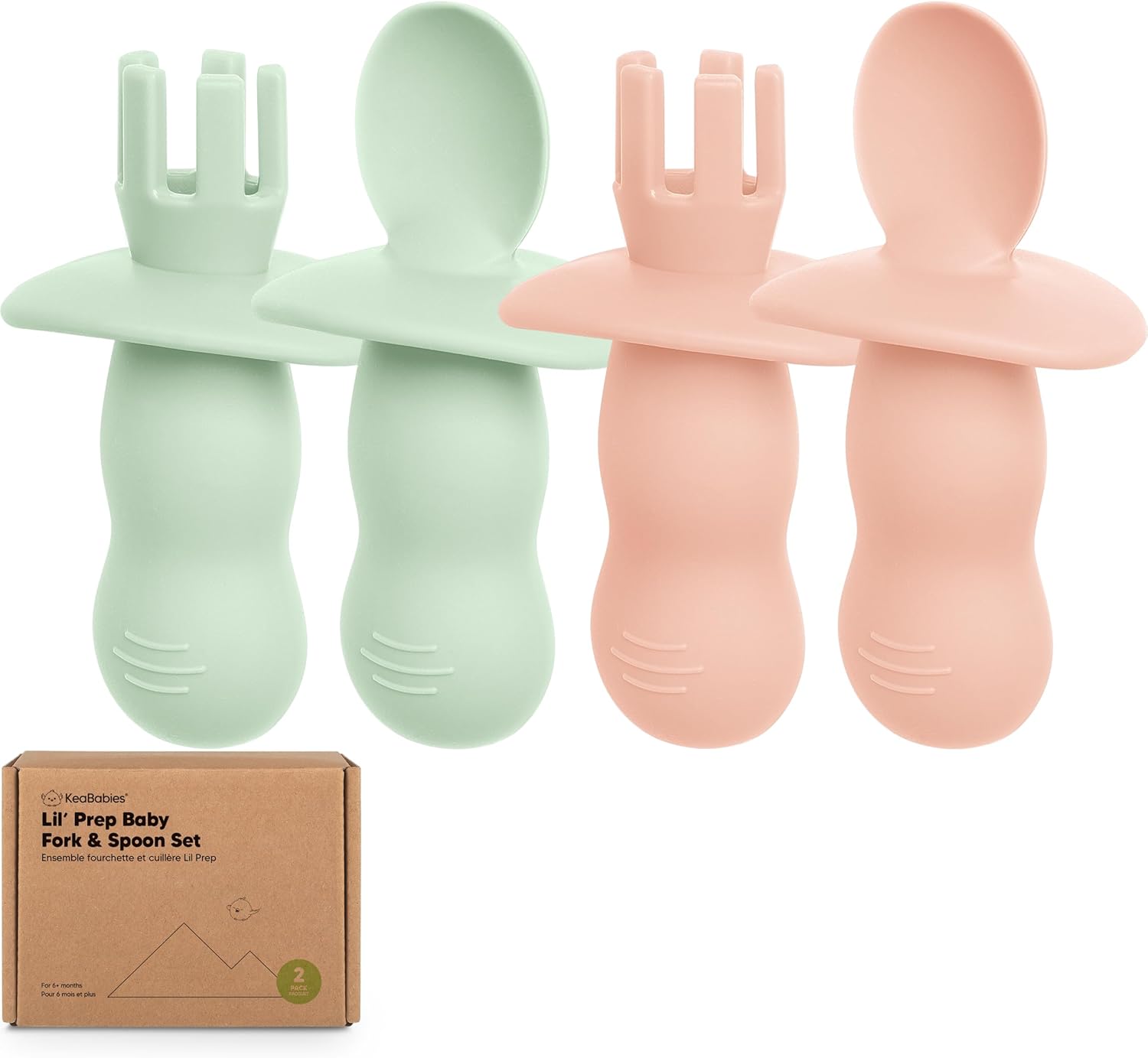 KeaBabies 4-Pack Silicone Baby Spoons and Forks Set - Baby Led Weaning Utensils 6-12 Months, Self