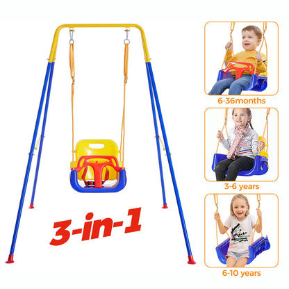 FUNLIO Toddler Swing with Foldable Metal Stand for Toddlers Aged 1~10 Years, 3-in-1 Baby Swing Set