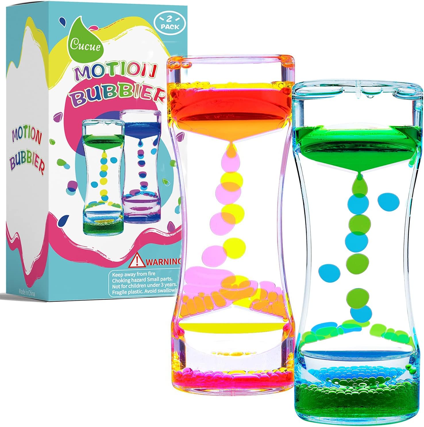 Liquid Motion Bubbler Timer, Colorful Liquid Hourglass Sensory Toys with Floating Droplets for