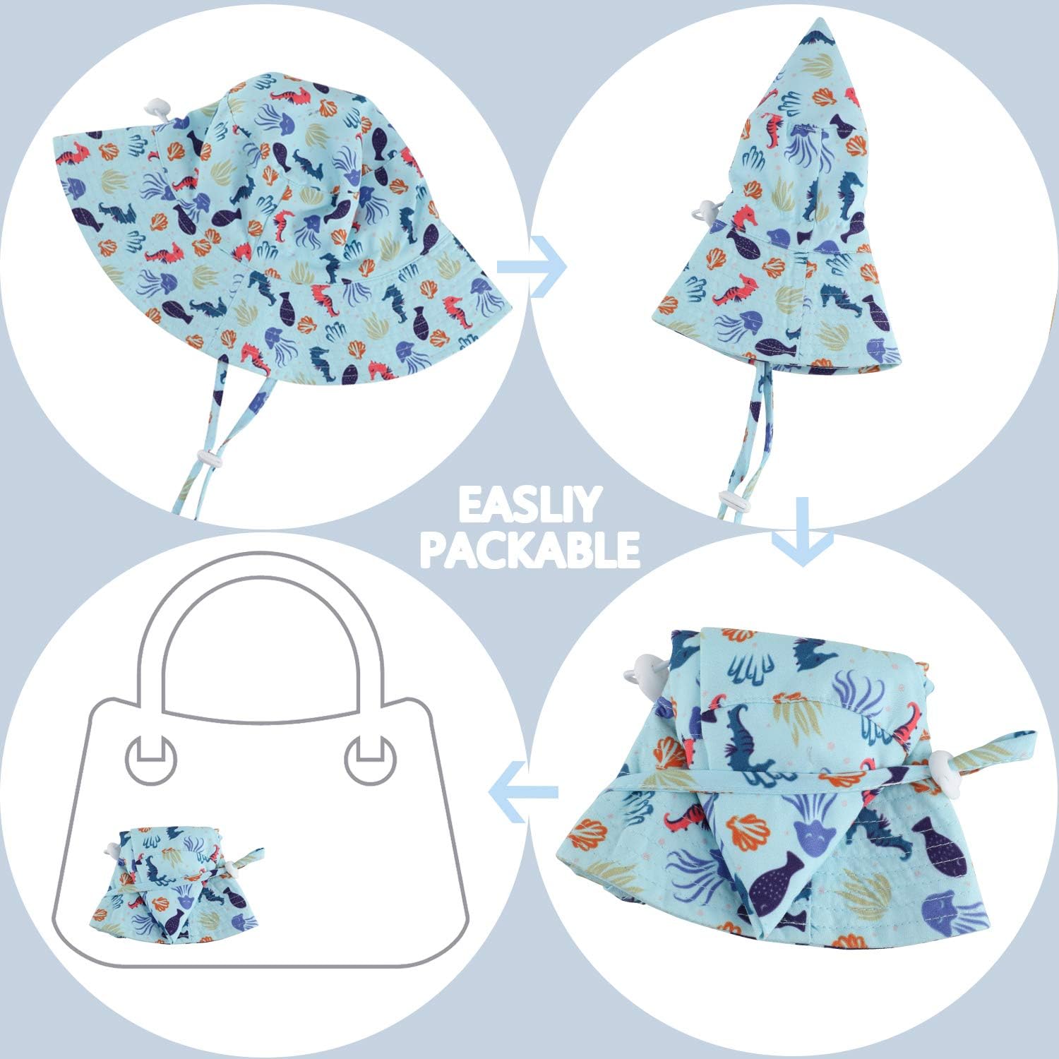 Baby Sun Hat Toddler Beach Swim Hats UPF 50+ Summer Bucket Hat Kids Infant Wide Brim Adjustable Sun