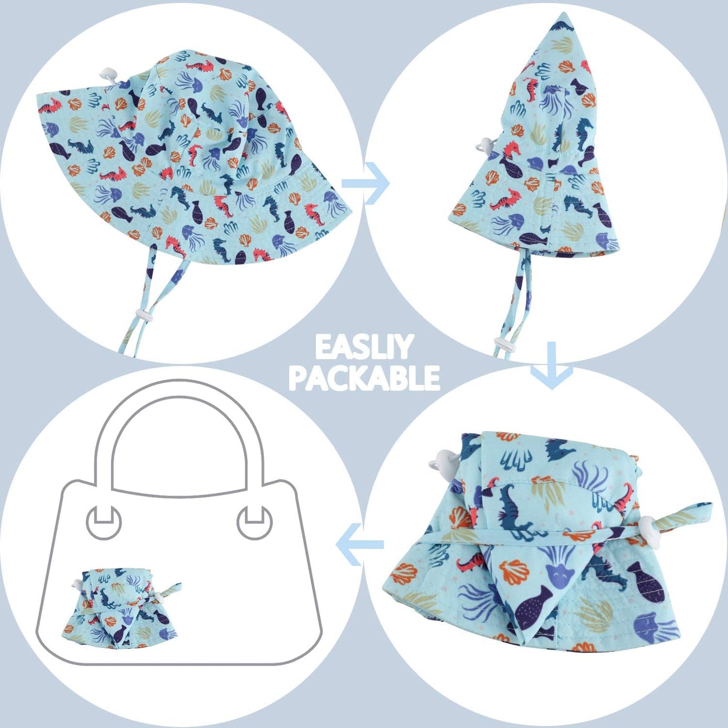 Baby Sun Hat Toddler Beach Swim Hats UPF 50+ Summer Bucket Hat Kids Infant Wide Brim Adjustable Sun