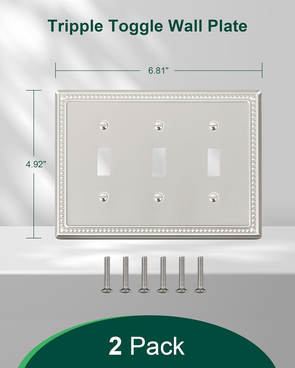 2-Pack Triple Toggle Light Switch Cover Plate, Pearls Decorative Switch Plate Covers, Brushed
