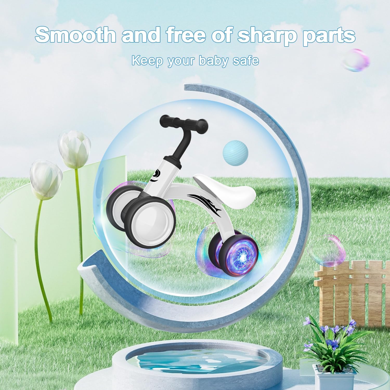 Colorful Lighting Baby Balance Bike Toys for 1 Year Old Boy Girl Gifts, 10-36 Month Toddler Balance