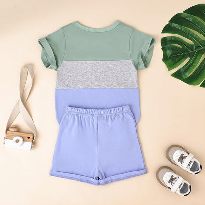 Baby Boy Clothes Toddler Boy Summer Outfits Short Sleeve Patchwork Top T-shirt & Pocket Pant Set 2