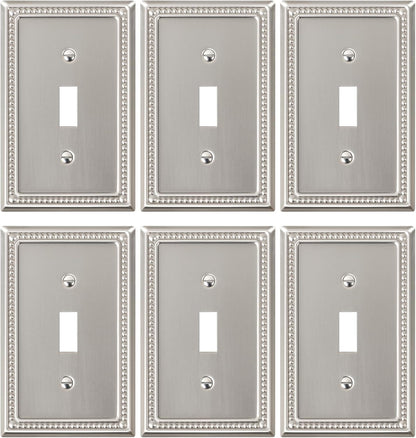 6-Pack Single Toggle Light Switch Cover Plate, Pearls Decorative Switch Plate Covers, Brushed