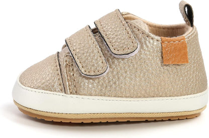 SOFMUO Baby Boys Girls High Top Ankle PU Leather Sneakers Soft Rubber Sole Infant Moccasins Newborn