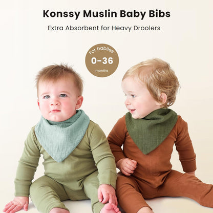Konssy Muslin Baby Bibs 10 Pack Baby Bandana Drool Bibs 100% Cotton for Unisex Boys and Girls, Soft
