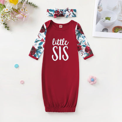 AMAWMW Newborn Baby Girl Little Sister Sleeper Gown Stripe Long Sleeve Nightgown Pajamas Gifts