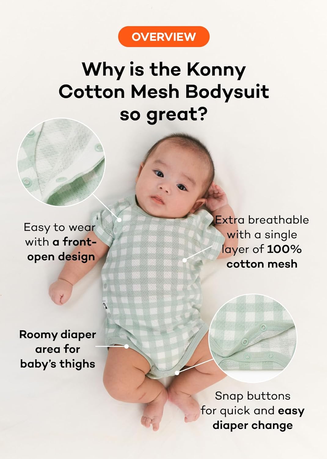 Konny Newborn Cotton Mesh Bodysuit Premium and Safe for New Moms: Baby Clothing for Stylish