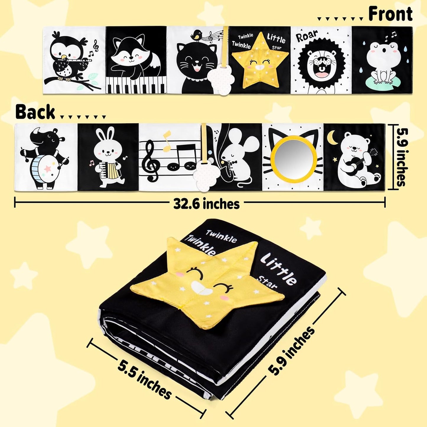 OKOOKO Black and White Baby Book High Contrast Baby Toy 0-6 Months Baby Soft Book Tummy Time Toy