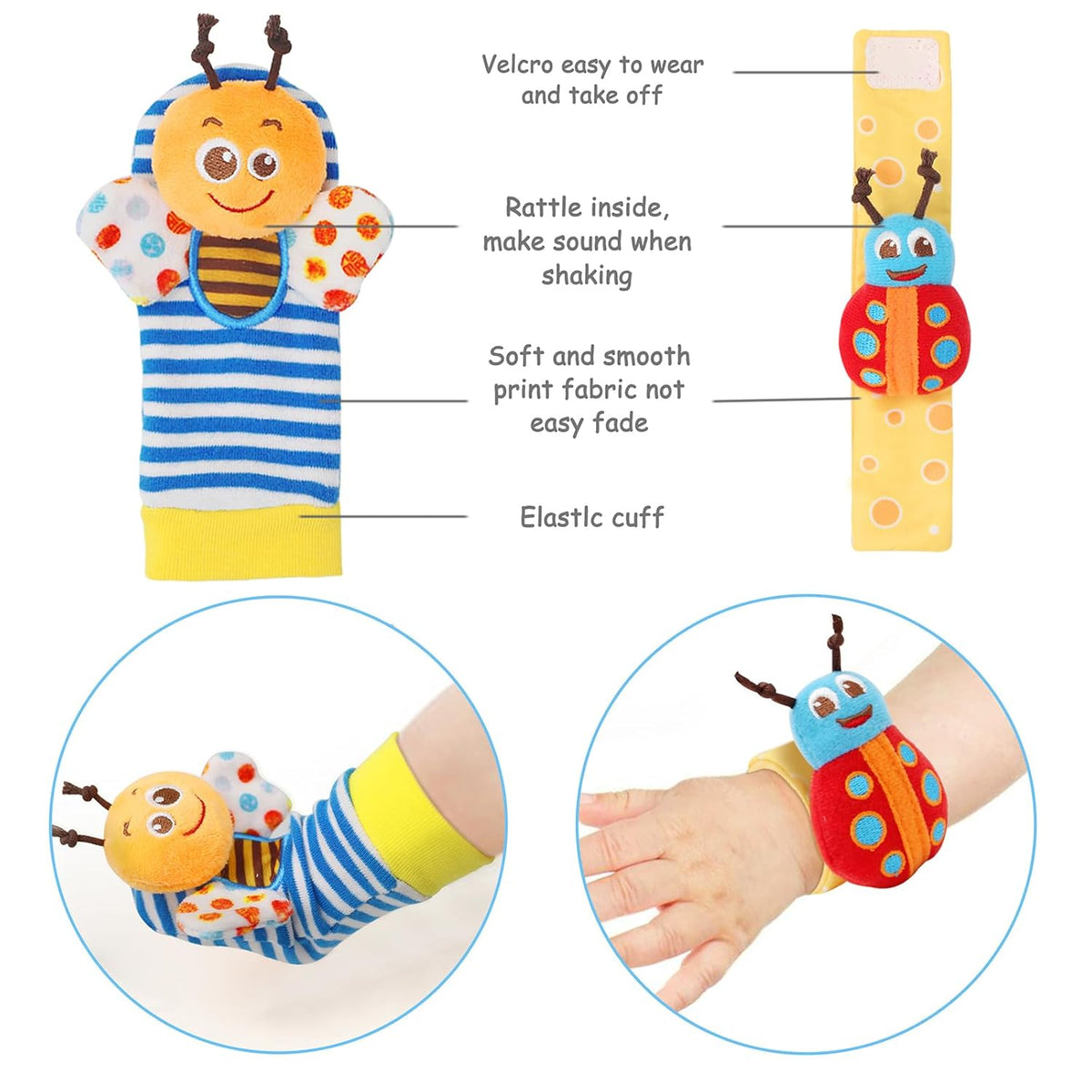 Wrist Rattles Foot Finder Rattle Toy for 3-6 Months Baby, Feet Leg Ankle Socks Arm Hand Bracelet