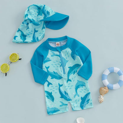 Hnyenmcko Baby/Toddler Boy Rash Guard Swimsuit Long Sleeve One Piece Zipper Swimwear Sunsuit Infant