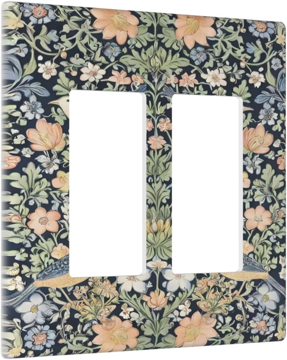 Decorative Outlet Covers Rustic Morris Birds Green Leaf Flower 2 Gang Wall Plate Double Rocker Two