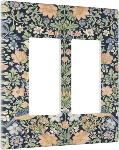 Decorative Outlet Covers Rustic Morris Birds Green Leaf Flower 2 Gang Wall Plate Double Rocker Two
