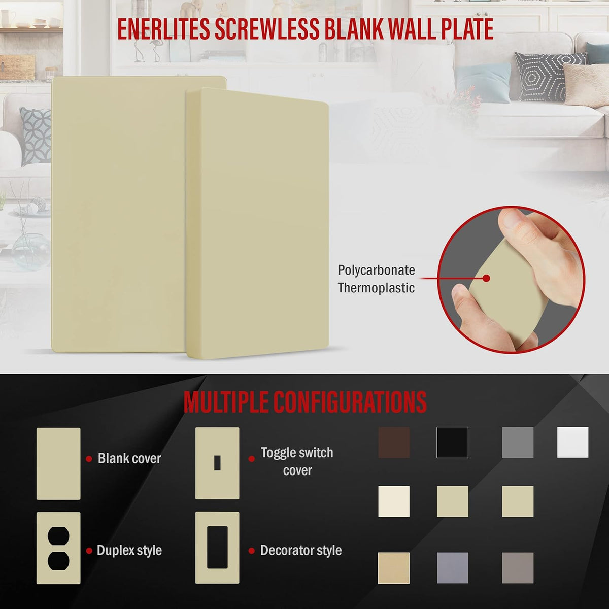 ENERLITES Screwless Blank Wall Plate, Child Safe Blank Device Outlet Cover, Standard Size, 1-Gang