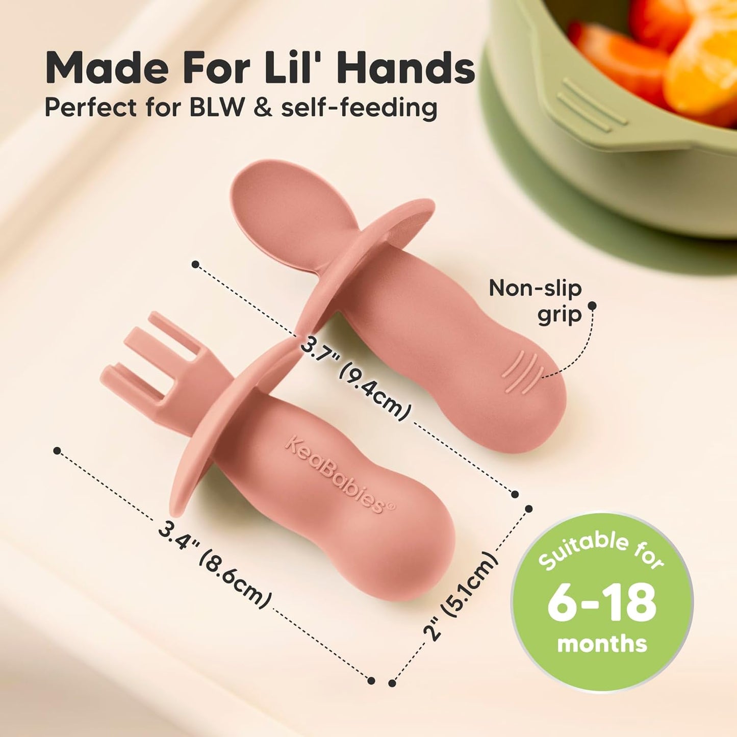 KeaBabies 4-Pack Silicone Baby Spoons and Forks Set - Baby Led Weaning Utensils 6-12 Months, Self