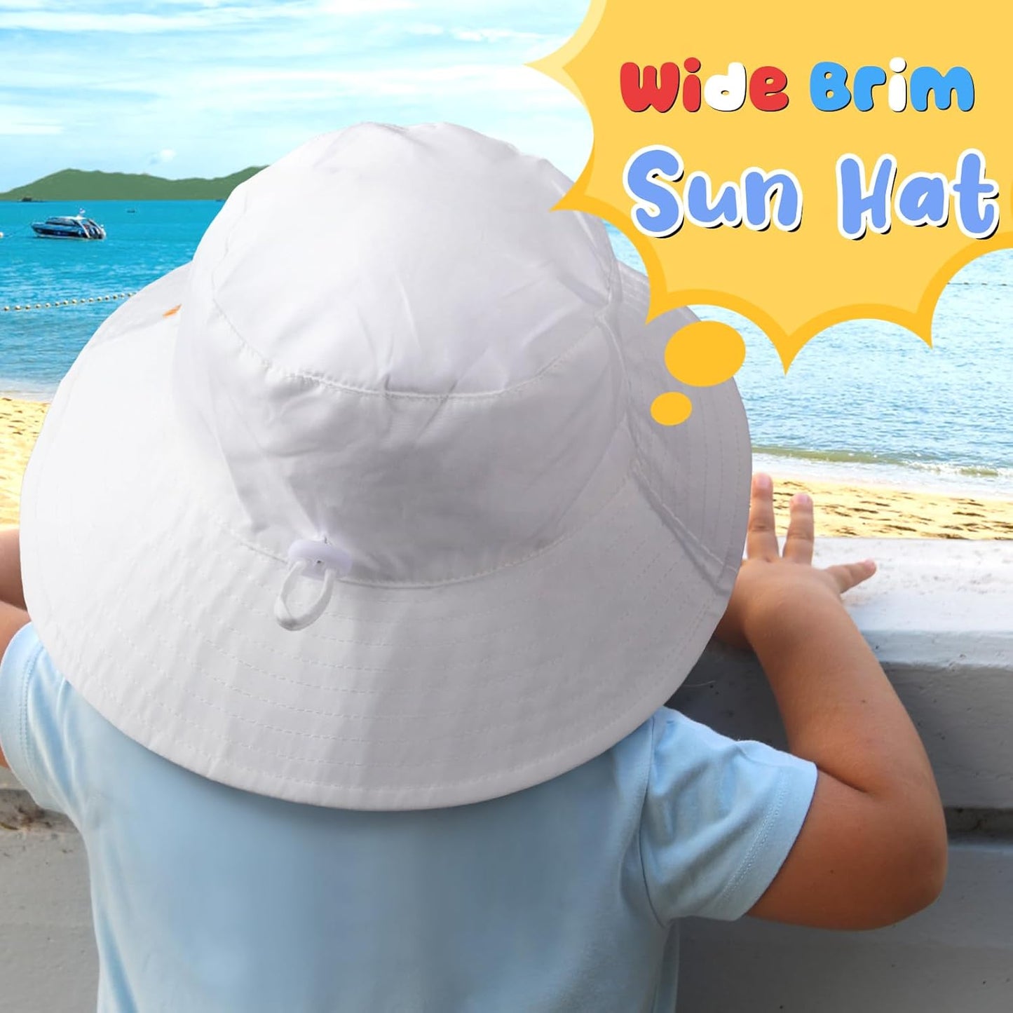 Baby Sun Hat Kids Summer UPF 50+ Toddler Bucket Hat Wide Brim Adjustable Beach Hats for Boys Girls