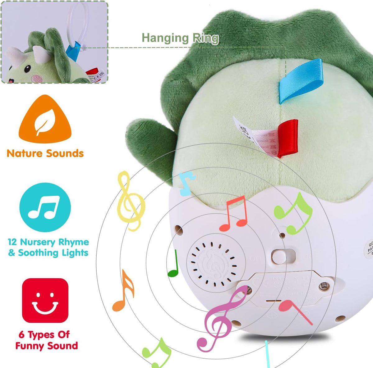 Baby Dinosaur Toys 0-3-6-12 Months, Musical Infant Toys with Light & Sounds, Soft Plush Stuffed