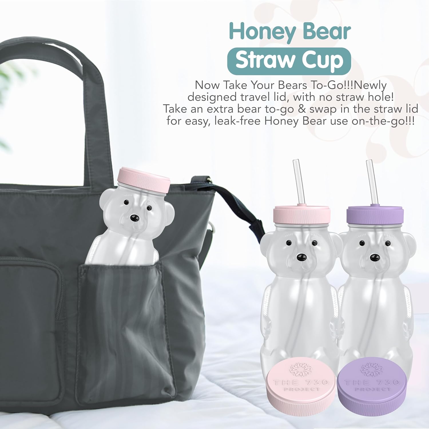 Honey Bear Straw Cup for Babies, Honey Bear Cups with Travel Lid, 2-Pack Therapy Learning HoneyBear