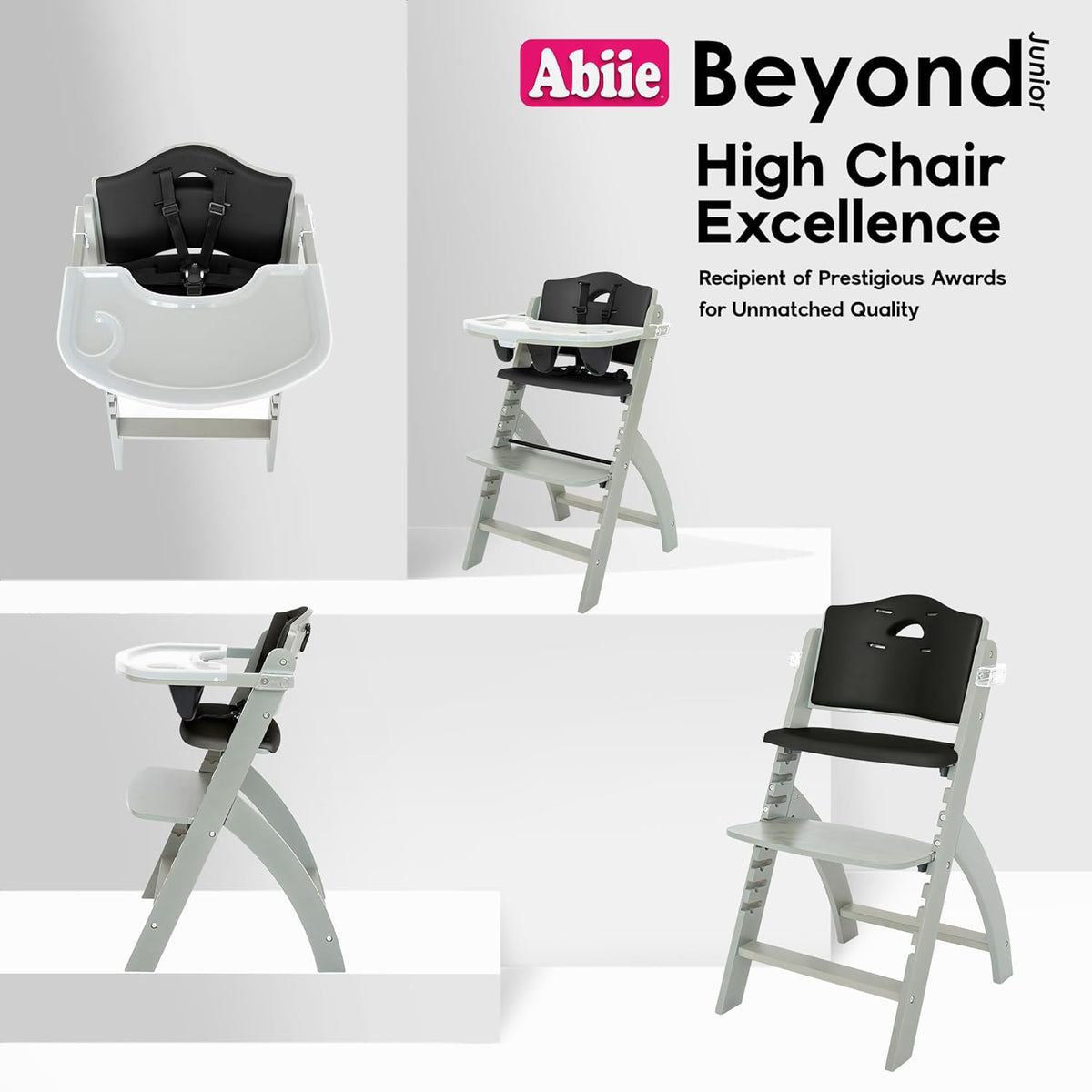 Abiie Beyond Junior Wooden High Chair with Tray - Adjustable and Convertible High Chair for Babies