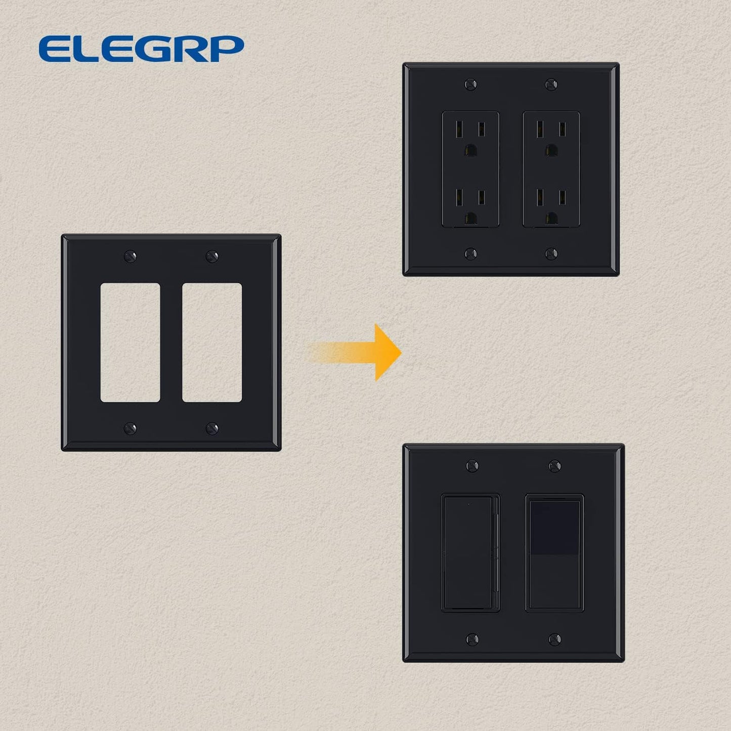 ELEGRP 2-Gang Decorative Wall Plates, Mid-Size 4.88" H x 4.94" L Unbreakable Thermoplastic