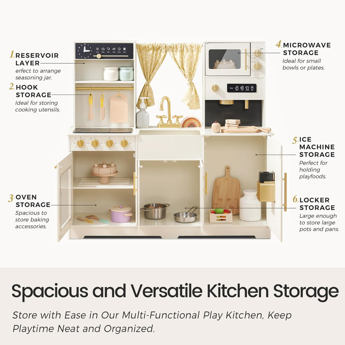 Tiny Land Play Kitchen for Kids – Modern Home Design with Fabric Curtains