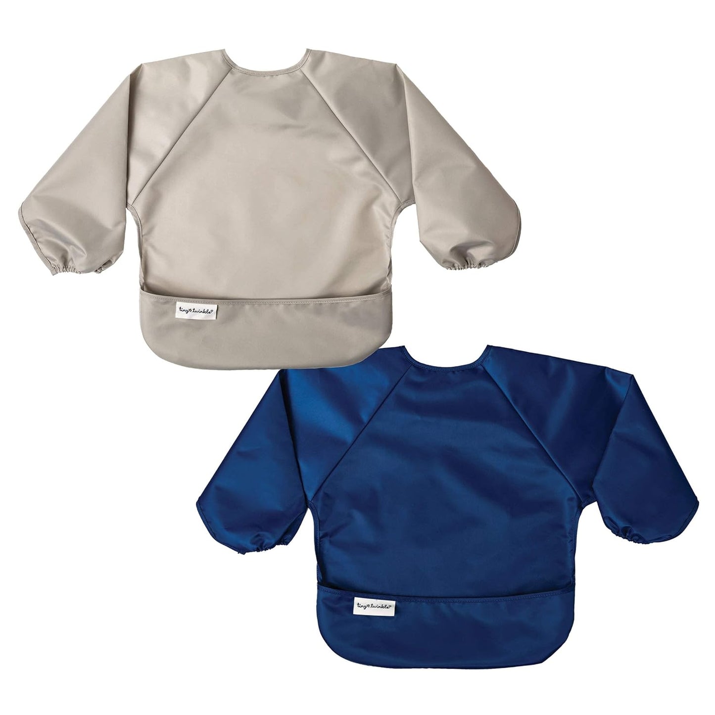 Tiny Twinkle Mess Proof Baby Bibs, 2pk Waterproof Smock Baby Bibs for Eating, Machine Washable Long