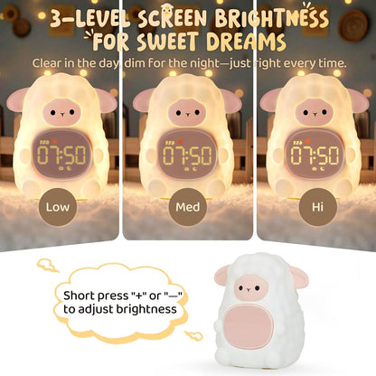 Sheep Alarm Clock with Night Light for Kids with Sleep Training and Sound Machine, Rechargeable