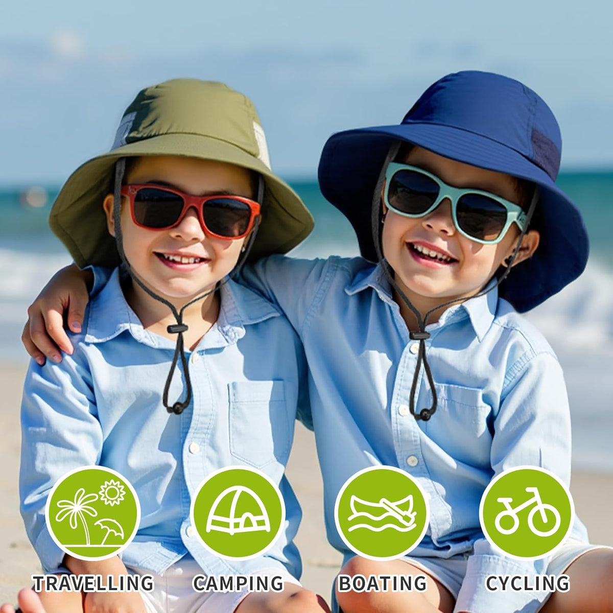Toddler Baby Sun Hat Kids Summer UPF 50+ for Boys Girls Adjustable Beach Hats with Bucket Wide Brim