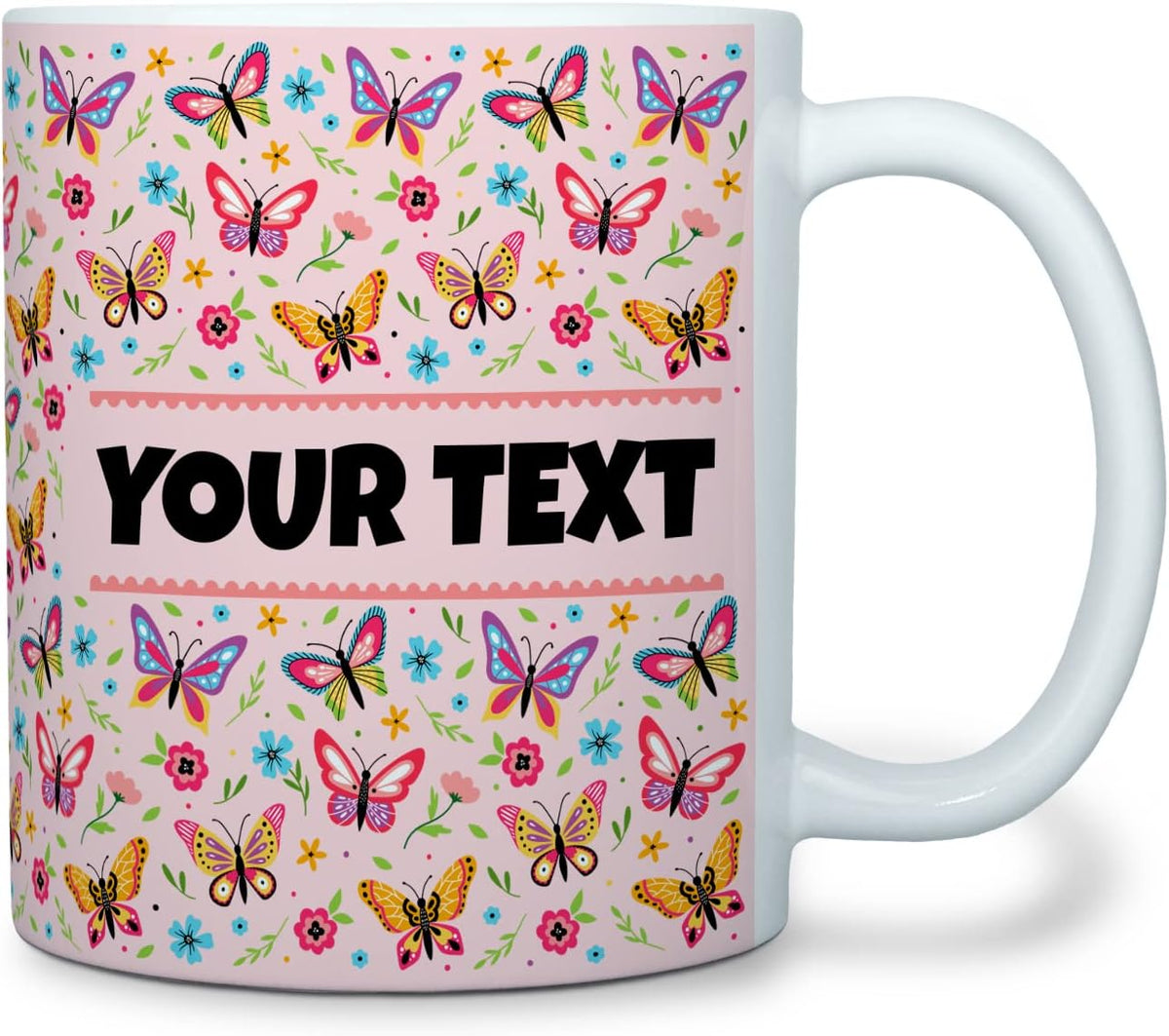 Personalized Mug for Kids - Butterflies - Custom Name/Text, Ceramic Hot Chocolate/Cocoa/Coffee Cup