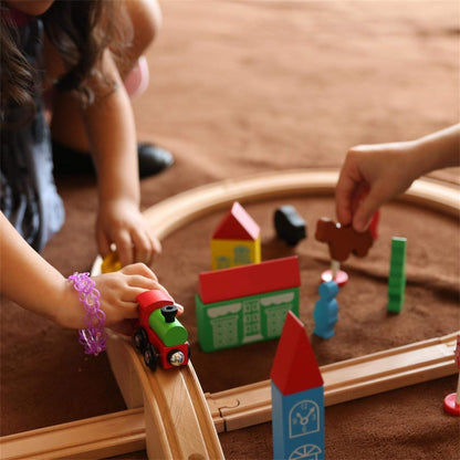SainSmart Jr. Wooden Train Set for Toddler with Double-Side Train Tracks Fits Brio, Thomas, Melissa