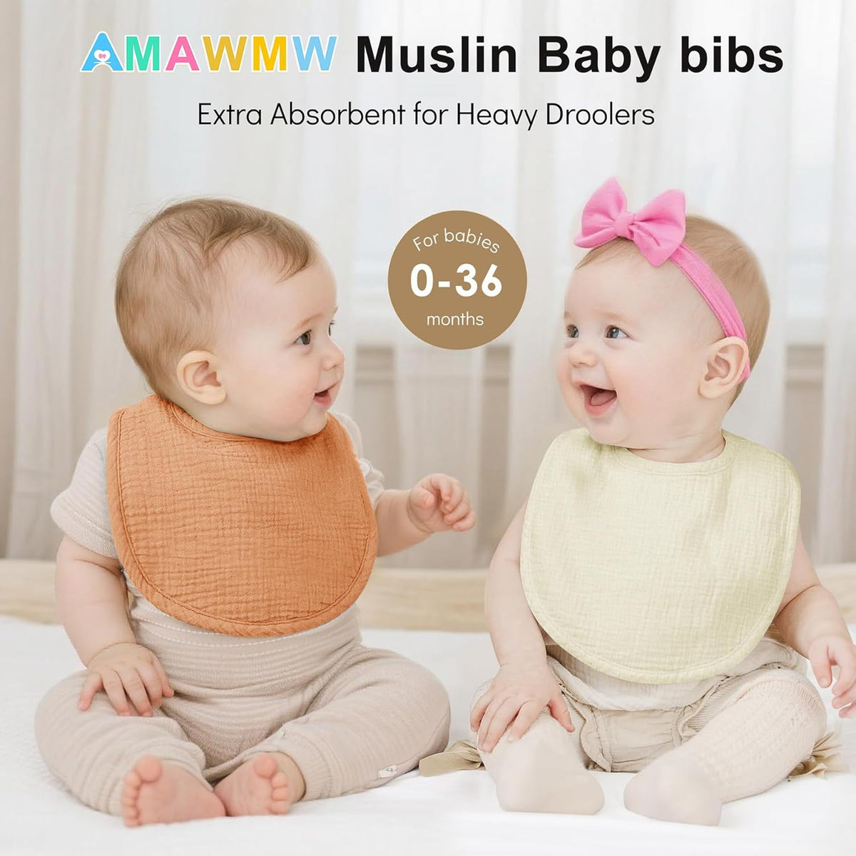 AMAWMW Muslin Baby Bibs for Unisex Boys Girls 6Pack Baby Bandana Drool Bibs Adjustable Newborn Bib