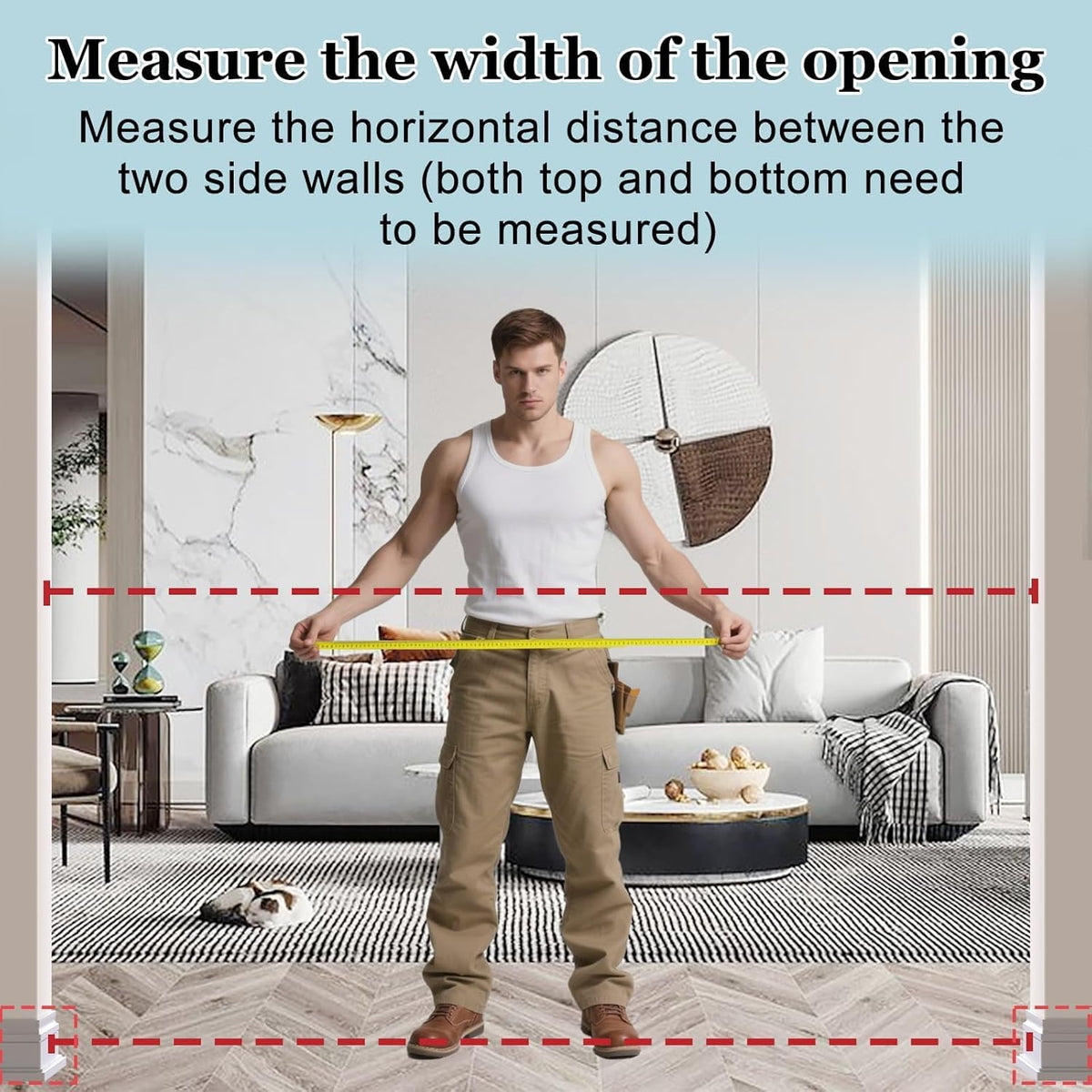 WAOWAO Triple Lock 68.11-75.98" Baby Gate Extra Wide Pressure Mounted Walk Through Swing Auto Close