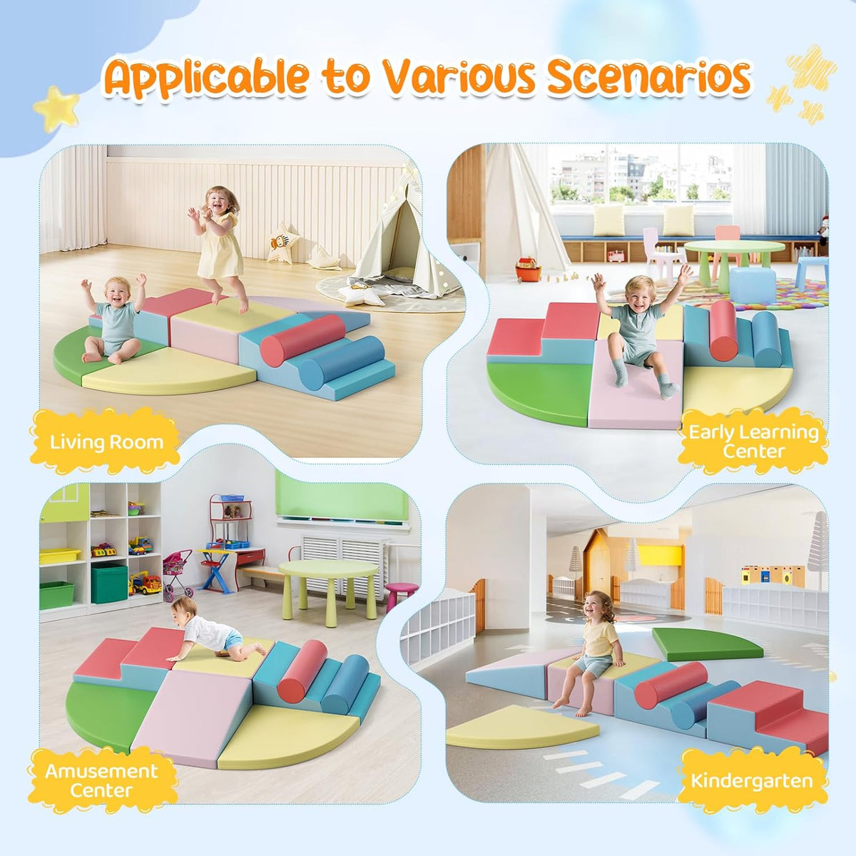Lischwert Foam Climbing Blocks for Toddlers 1-3, 8pcs Soft Play Set with Crawling Exploration Toys