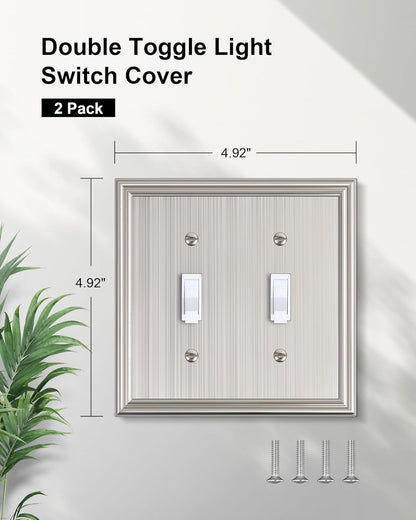 2-Pack Double Toggle Light Switch Cover Plate, Durable Solid Zinc Alloy Decorative Dual Switch