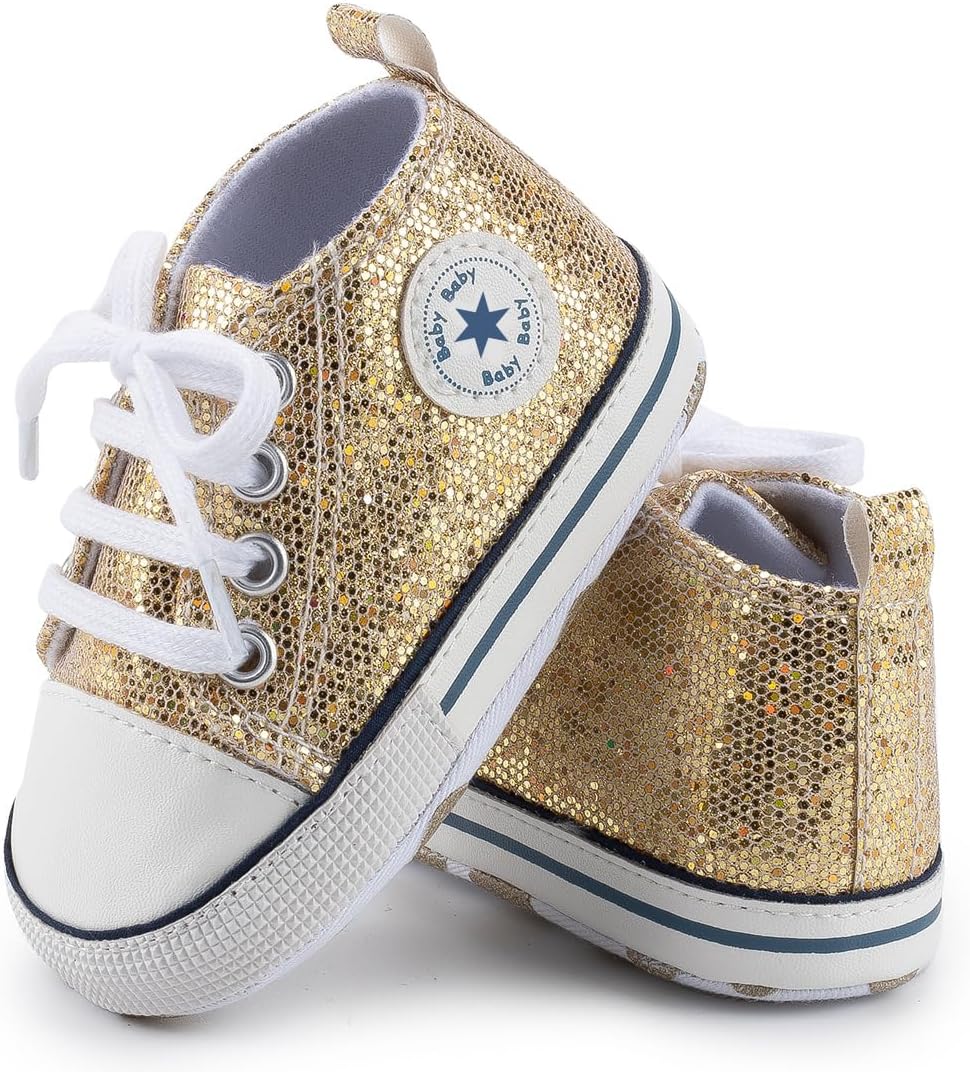 Unisex Baby Girls Boys Canvas High-top Shoes, Newborn Infant Anti-Slip Soft Sole Frist Walking
