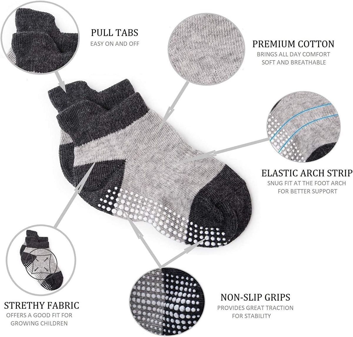 Zaples Baby Non Slip Grip Ankle Socks with Non Skid Soles for Infants Toddlers Kids Boys Girls