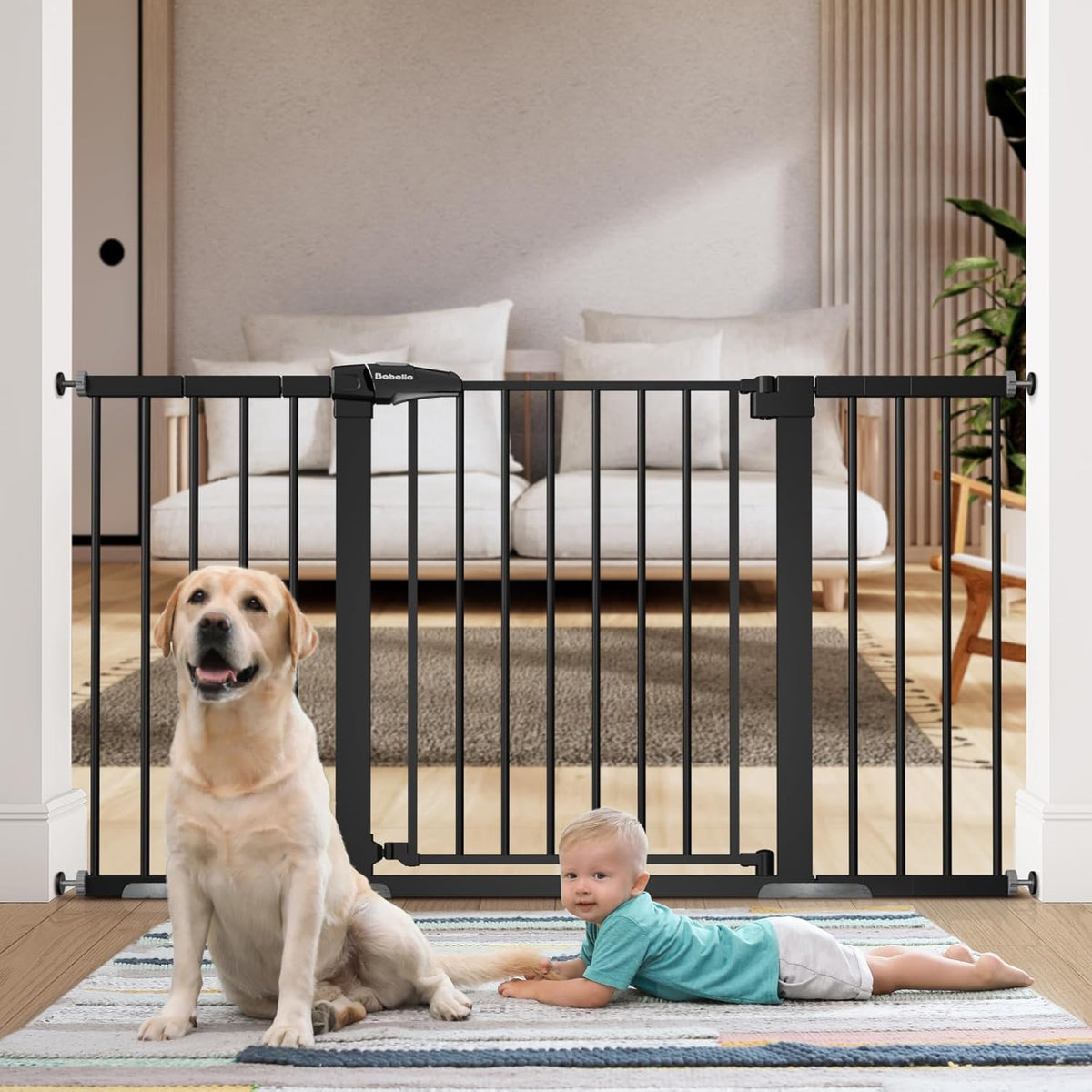 BABELIO 36" Tall Baby Gate, 29-55" Auto Close Pressure Mounted Dog Gate for Doorways & Hallway